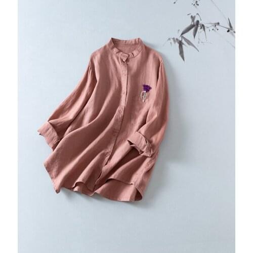 Moxia first heart 2020 simple plain Shirt womens multi-color into high-quality all-around linen material top