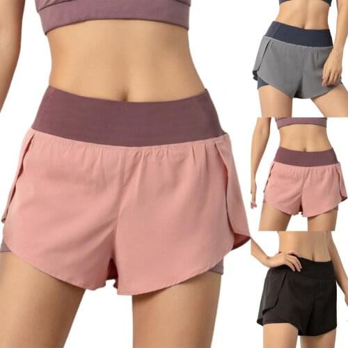 2021 New Women Gym Double Shorts Side Pocket Running Shorts Breathable Quick Dry Yoga Women Shorts Workout Fitness Sportwear