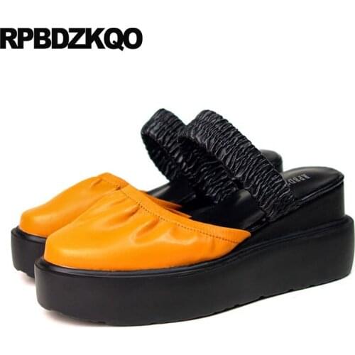 Round toe slip on women yellow thick sole creepers platform shoes china ladies slides slippers mules elevator retro vintage drop