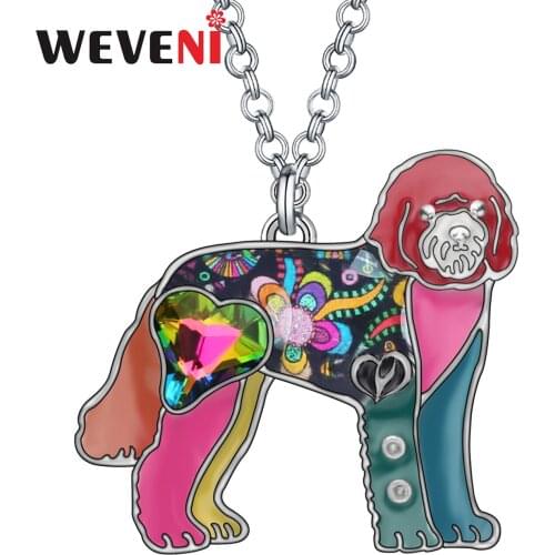 Weveni Enamel Alloy Newfoundland Dog Necklace Pendant Chain Choker Standing Animal Jewelry For Women Girls Pet Lovers Charm Gift
