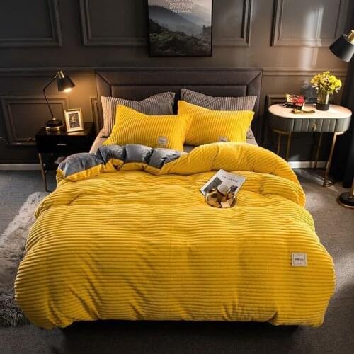 Winter Thick 1pcs Duvet Cover Coral Velvet Quilt Bed Covers Flannel Yellow Bedspread Single Double Queen King (No Pillowcase)