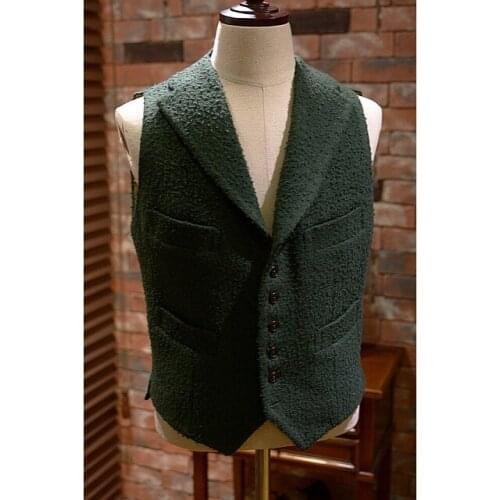 Winter Pure Green Woolen Suit Vest Smart Casual WorstedFashion England Style Wedding Wear Thick Outwear
