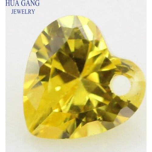 Single Hole AAAAA Heart Shape Golden Cubic Zirconia Stone For Jewelry Making 4x4~12x12mm High Quality CZ