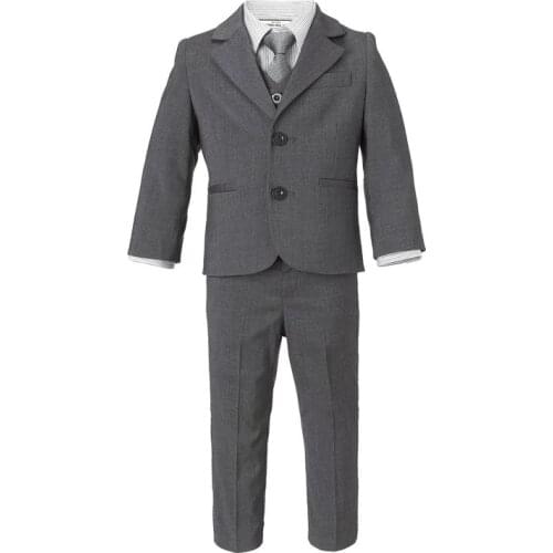 2017 Notch Lapel Boy Suit Custom Made Single Breasted Grey kid suits boy wedding suit Boys Formal Wear Suit (Jacket+Pants+V