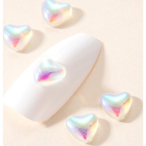 5 Nail Art Decoration Candy Color Heart-shaped Crystal Drill Core Glass Illusion Shiny Makaron Girls Nail Accessories Design
