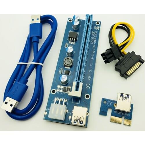 50PCS VER009S PCI-E PCI Express Molex 6Pin to SATA 1X 16X Riser Card Extender Adapter USB 3.0 Cable LED for Bitcoin Miner Mining