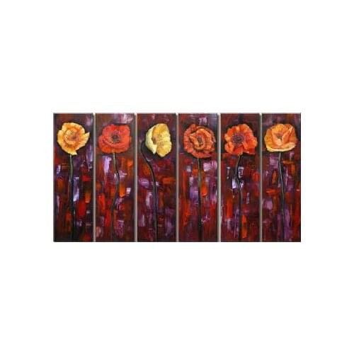 6 pcs Hand painted oil painting Poppies For You--Modern Canvas Painting Wall Decor-Floral Oil Painting Wall Art