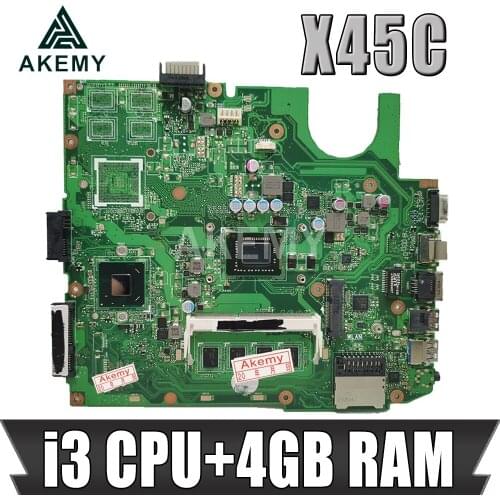 Akemy For ASUS X45C Laotop Mainboard X45C X45VD X45V X45 Motherboard with i3 cpu + 4GB RAM