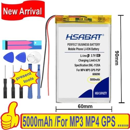 Top Brand 100% New 5000mAh 606090 Battery for GPS MP4 Camera Power Bank Tablet Electric Toys PAD DVD Batteries + free gfit