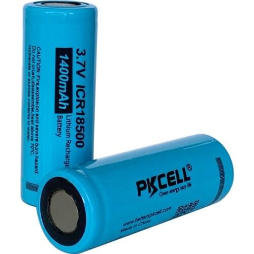 2PCS PKCELL ICR18500 1400mAh Rechargeable Battery 18500 3.7V li-ion Batteies recharge 18500 flat top for torch ,led lights