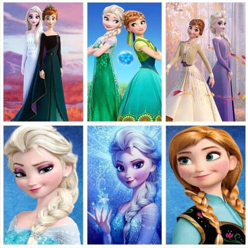 5D DIY Full Diamond Painting Disney Cartoon Frozen Princess Elsa Anna Sister Diamond Embroidery Cross Stitch Mosaic Home Decor