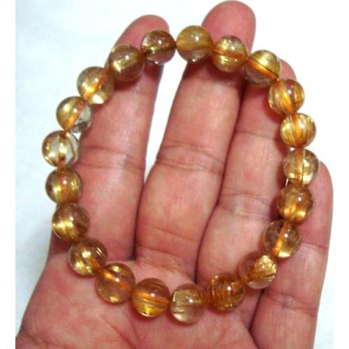 Free Shipping Natural Golden Rutilated Quartz 9mm Round Beads Bracelet Women Jewelry Accessories Weddings Parties Birthday Gift