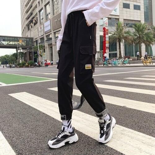 Style Cargo Pants Women Black High Waist Pocket Trousers Streetwear Womens Joggers Sweatpants