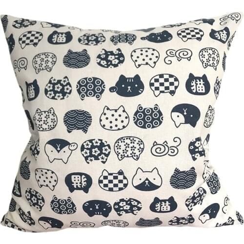 CURCYA Linenette Throw Pillow Cover Japanese Pattern Cats Cushion Covers Cute Simple Car Home Office Decorative Pillow Case