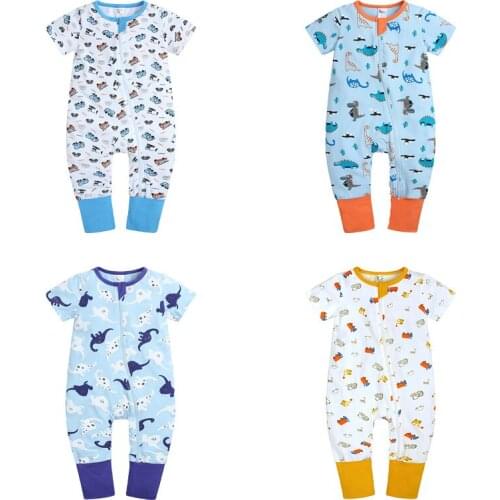 Baby Girl Boy Romper Pajamas Double Short Sleeve Zipper Geometry Cotton For Newborn Toddler Jumpsuit Baby Clothes 3-24 Months
