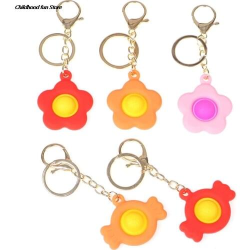 Kids Silicone Fidget Simple Dimple Toys Adult Decompression Flip Keychain Toys Child Early Education Squeeze Sensory Toy Gifts