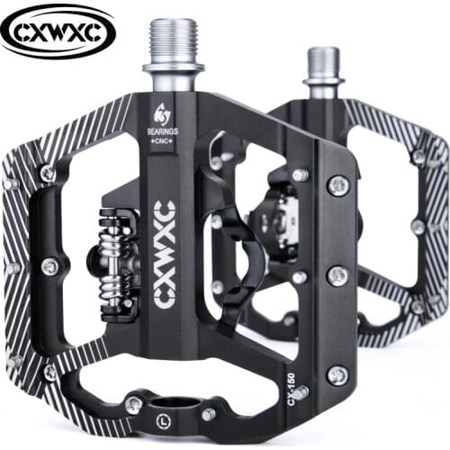 CXWXC Dual Function Platforms Flat/ Clipless MTB Bike Pedals SPD Cleats 3 Sealed Bearings Bike Pedals Road Bmx Bicycle Pedals