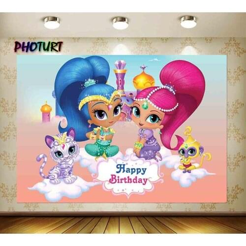 PHOTURT Shimmer and Shine Photography Backdrop Girls baby Birthday Background Pink Blue Clouds Custom Vinyl Photo Studio Props