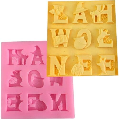Halloween witch ghost pumpkin Hollween letter fondant silicone mold cake decorated chocolate mold
