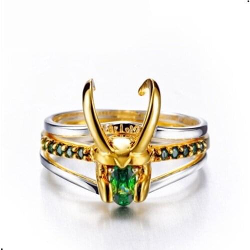 Wholesale 10 Pcs New 925 Silver Ring Gold Plating Green Gem Three Layer Jewelry Cosplay Hand Accessories Gifts for Men Women
