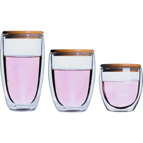 Creative Double Layer Wall Cle Coffee Cup Personalized Mug Bamboo Cover Heat-resistant Transparent Cup Drinkware