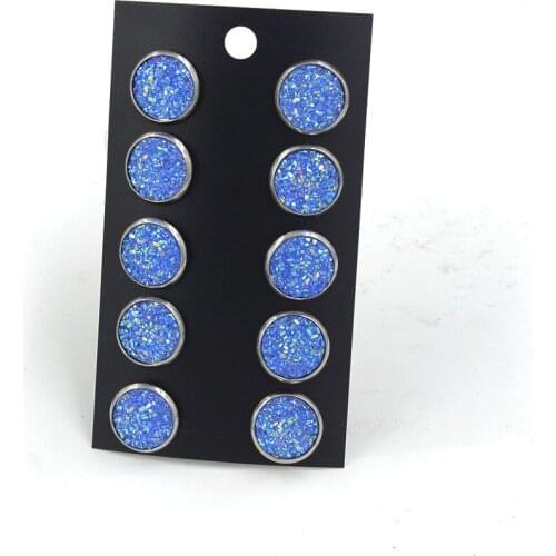 5pairs/set Round Druzy Drusy Earrings Stainless Steel Stud Resin Cabochon Earrings set for Women Jewelry Gift