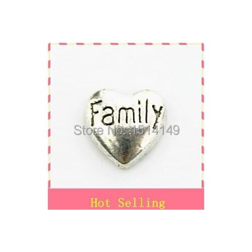 Hot selling silver heart family floating charms living glass floating memory locket