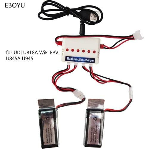 2pcs 7.4V 350mah Lipo Batteries + 1 to 3 Battery Charger for UDI U919 WiFi FPV U845A U945A WiFi RC Quadcopter Drone Spare Part