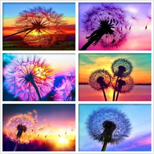 Round full diamond 5D diamond painting dandelion DIY diamond embroidery kit sunset landscape mosaic home decoration 30*40cm