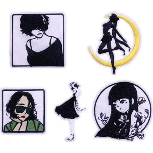 Japanese Anime Beautiful Girl In the Moon Patches Iron On Cartoon Lady Appliques for Clothes Coat Decor