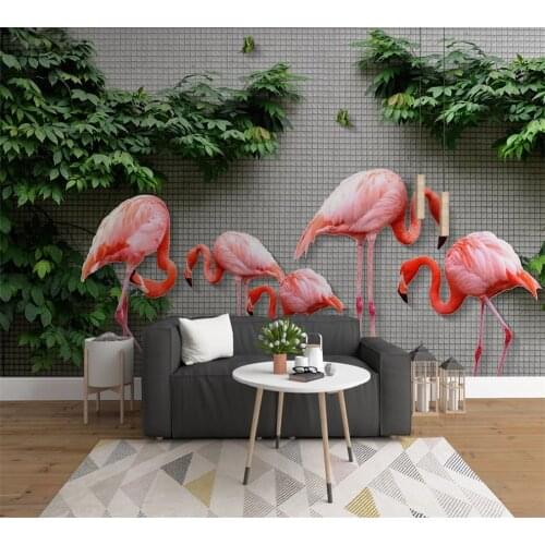 Custom 3D wallpaper mural modern minimalist small fresh plant flamingo background wall decoration painting