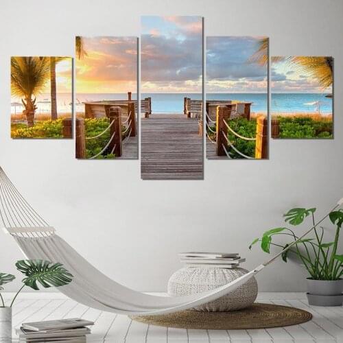5 Panels Beach Photo Poster Home Decoration Living Room Bedroom Wall Art Canvas Painting Modular Sea View Wall Picture Unframed