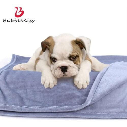 Bubble Kiss Pet Blanket Flannel Coral Fleece Solid Color Quilt Warm Fine Plush Soft Portable Winter Dog Sleeping Cover Blanket