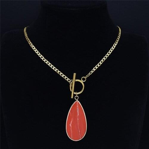 Water Drop Stainless Steel Red Natural Stone Choker Necklaces Women Gold Color Chain Necklace Jewery collares dorados NXS04