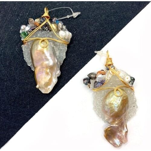 Natural Pearl Pendant Necklace Irregular Shape Crystal Winding Copper Wire Jewelry DIY Making Necklace Accessories Charm