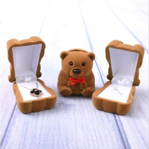Plastic Flocking Jewelry Packaging Jewelry Box Cartoon Cute Bear Ring Earnail Multifunctional Jewelry Box