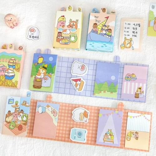 Kawaii cartoon animal 6 folding memo pad N this sticky note To Do List Planner Sticker Cute School Office Supplies Stationery