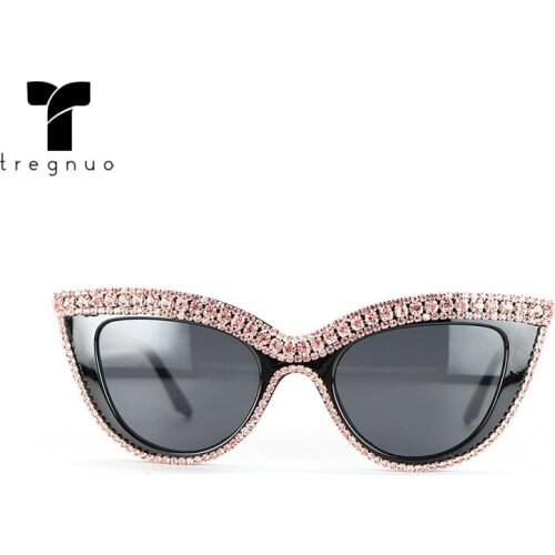 TREGNUO 2021 Cat Eye Sunglasses Women Hand-Set Diamonds Party Man Travel Sunglasses UV400 Drive Glasses
