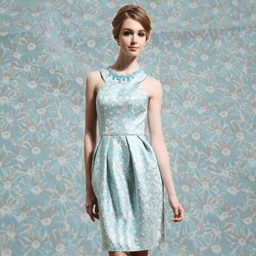High-grade micro-framework exquisite light blue small daisy-dyed jacquard fabric Small coat dress A-line skirt fashion cloth