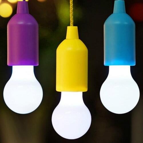 Colorful Pull Light Bulb Chandelier Portable Hanging Light Bulb Outdoor Camping Garden Decoration Hanging LED Night Light Lamp