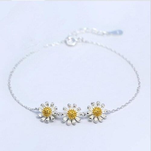 LUKENI Cute Gold Daisy Female Silver Bracelets Jewelry Women Top Quality 925 Sterling Silver Bracelets Bangles For Girl Bijou