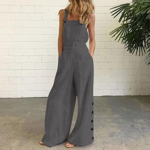 EaseHut Solid Sleeveless Back Hollow Out Overalls Jumpsuit for Women Side Pockets High Waist Wide Leg Rompers Womens Jumpsuit