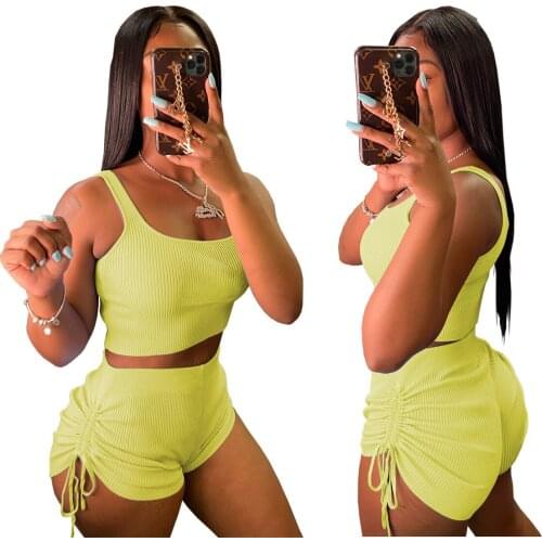 Womens Suit Solid Sleeveless Two-piece Suit Crop Top Set and Shorts Backless Casual Outfits for Sex Womens Shorts Tracksuit