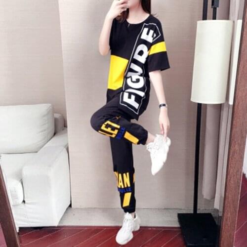 2020 New Sportswear Ladies Suit Summer Casual Loose Korean Womens Fashion Korean Version Trend Short Sleeve 2 Piece Set Women