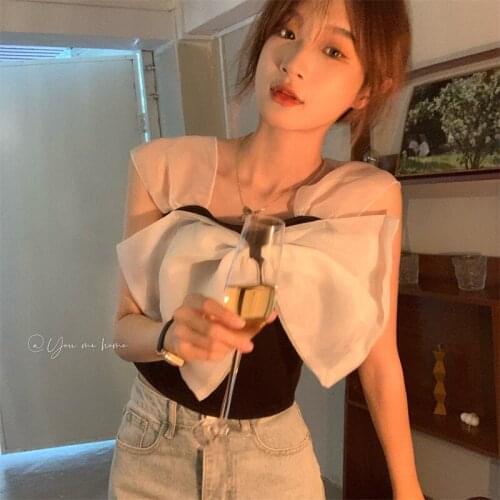 Womens Tops Stitching Bowknot Camisole, Ladies Interior, Summer New Slim Thin Style All-match