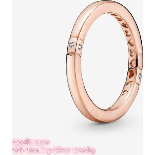2021 Autumn Signature 100% 925 Sterling Silver Rose gold Logo & Hearts Ring For Women Wedding Gift Original Jewelry Accessories