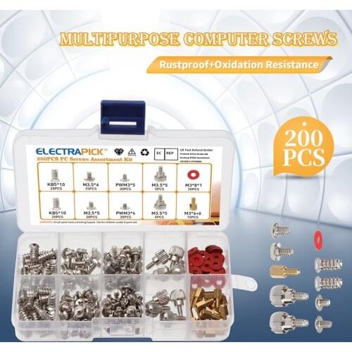 Hard Disk DIY Motherboard PC Personal Computer Assemble Case Fan Hand Screw Bolt Standoff Washer Set Assortment Kit Box 200Pcs
