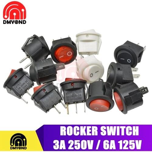 10PCS Small Round 2 Pin 3 Pin 2 Files With light 3A/250V 6A/125V AC Rocker Switch Seesaw Power Switch for Car Dashboard Toys
