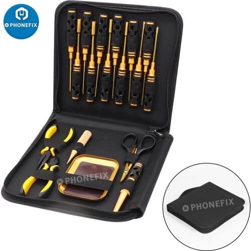 19 in 1 Hex Socket Screwdrivers Set Wrench Pliers Hole Reamer Metal Tray for RC Car Drone Boat RC Model Opening Repair Tool Kit