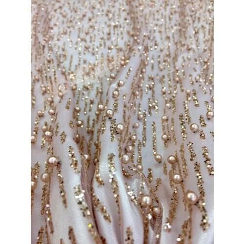 CiCi-41507 sparkle beaded mesh tulle glued rose gold glitter lace fabric for wedding/evening dress 5yards